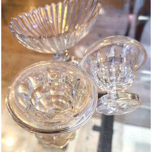 180 - Pair of Penrose Glass Waterford Table Salts and Old Crystal Boat Form Pedestal Salt Three in Lot