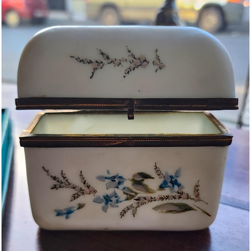 183 - Edwardian French Fine Porcelain Desk Jar with Pale Grass Jewellery Box French and Letter Opener Came... 