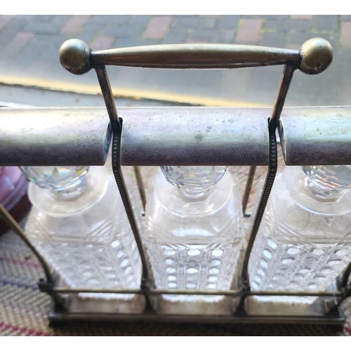 187 - Edwardian Three Bottle Tantalus Silver Plated Original with Stoppers Approximately Decanter Approxim... 