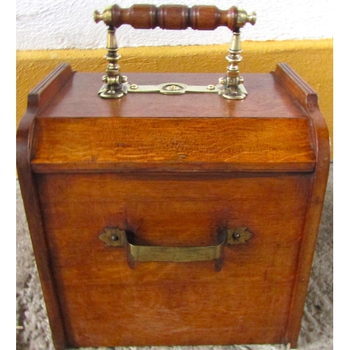 19 - Victorian Pushback Two Door Coal Box with Brass Carry Handle Original Liner Contained within