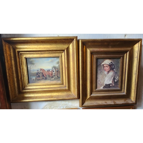 199 - Two Gilded Pictures Coaching Scene and Lady Largest Approximately 16 Inches Wide x 12 Inches High