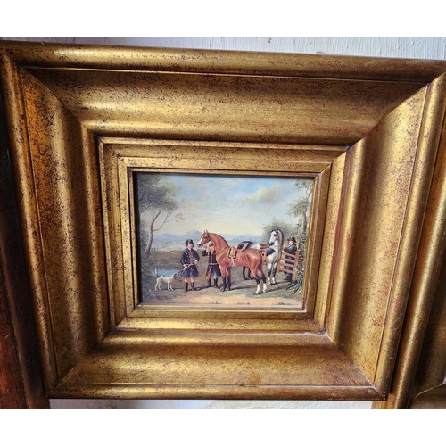 199 - Two Gilded Pictures Coaching Scene and Lady Largest Approximately 16 Inches Wide x 12 Inches High