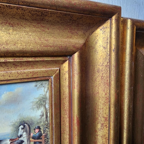 199 - Two Gilded Pictures Coaching Scene and Lady Largest Approximately 16 Inches Wide x 12 Inches High