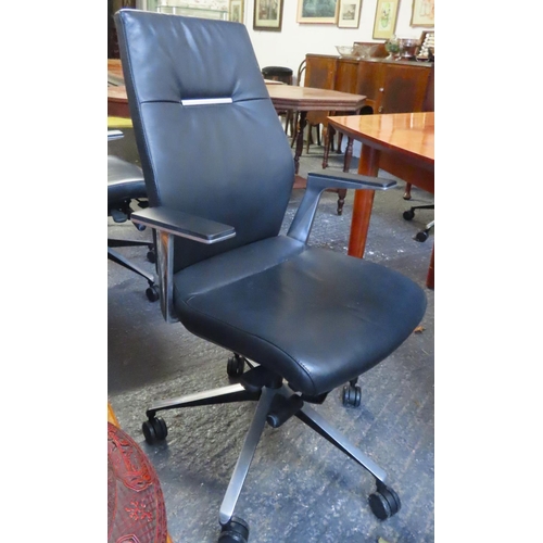 2 - Good Quality Modern Leather Upholstered Boardroom or Office Armchair Swivel Base Good Condition