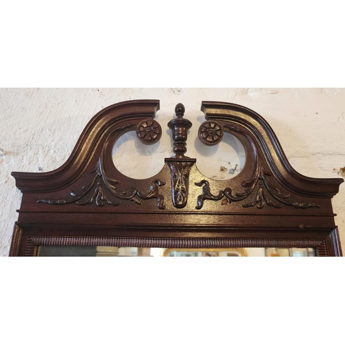 201 - Federal Carved Mahogany Wall Mirror Rectangular Form with Shaped Pediment Approximately 3ft High x 2... 