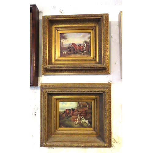 203 - Pair of Gilt Framed Pictures Equine Scenes with Dogs Each Approximately 12 Inches High x 14 Inches W... 