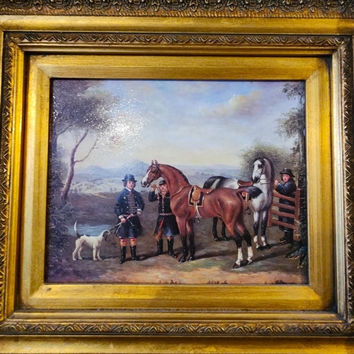 203 - Pair of Gilt Framed Pictures Equine Scenes with Dogs Each Approximately 12 Inches High x 14 Inches W... 