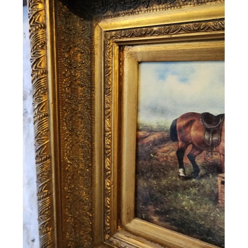 203 - Pair of Gilt Framed Pictures Equine Scenes with Dogs Each Approximately 12 Inches High x 14 Inches W... 