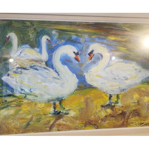 204 - Philip French Two Swans Irish School Dated 1989 Oil on Canvas Approximately 16 Inches Wide x 12 Inch... 