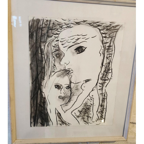 205 - Eithne Jordan Charcoal on Paper Mother with Child Approximately 20 Inches High x 14 Inches Wide