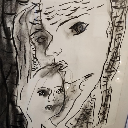 205 - Eithne Jordan Charcoal on Paper Mother with Child Approximately 20 Inches High x 14 Inches Wide