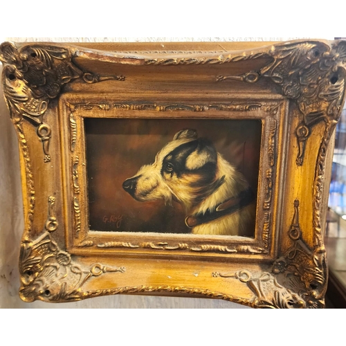 212 - Portrait of Terrier Contained Within Gilded Frame with Oil on Panel 5 Inches High x 7 Inches Wide Ap... 