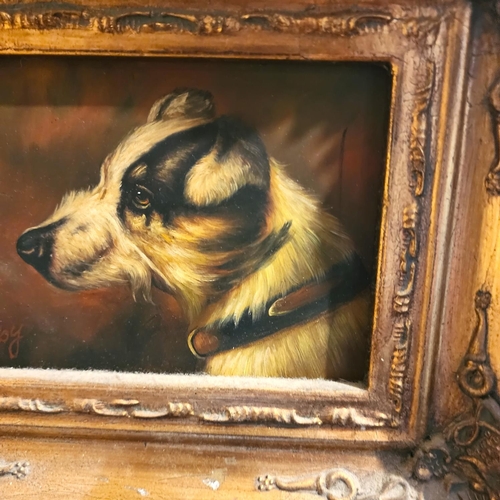 212 - Portrait of Terrier Contained Within Gilded Frame with Oil on Panel 5 Inches High x 7 Inches Wide Ap... 