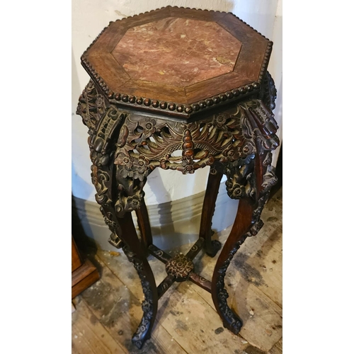 221 - Victorian Carved Hardwood Jardinere Stand with Inset Marble Top Approximately 4ft High