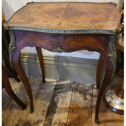 223 - Victorian Marquetry Decorated Kingswood Side Table Ormolu Mounted Single Drawer Above Cabriole Suppo... 