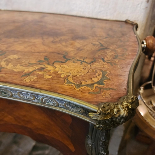 223 - Victorian Marquetry Decorated Kingswood Side Table Ormolu Mounted Single Drawer Above Cabriole Suppo... 