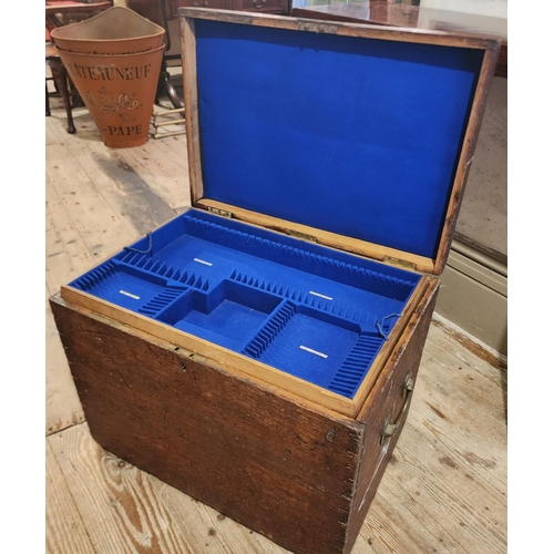 227 - Strong Box Oak Cased with Blue Baize Lined Interior Brass Side Carry Handles Hinged Cover Approximat... 