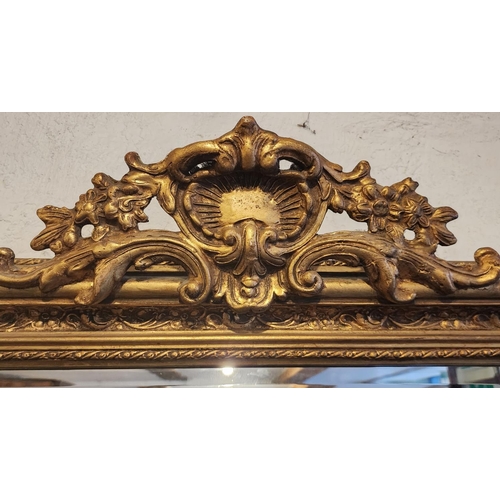 229 - Gilded Rectangular Form Wall Mirror Upper Cartouche Decoration Approximately 4ft 6 Inches Wide