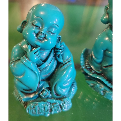 232 - Two Turquoise Eastern Figures Seated Happy Buddas Tallest Approximately 9cm High