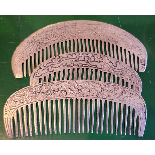 235 - Three Eastern Hair Combs Widest Approximately 4 Inches Wide