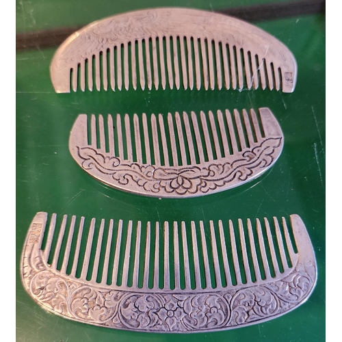 235 - Three Eastern Hair Combs Widest Approximately 4 Inches Wide