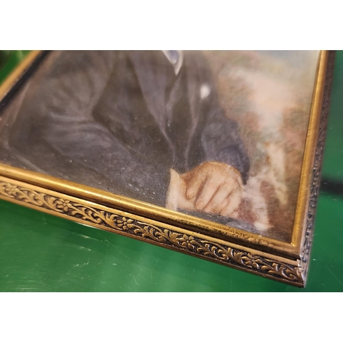 242 - Portrait Miniature Seated Gentleman Finely Detailed Contained within Ormolu Frame Approximately 5 In... 