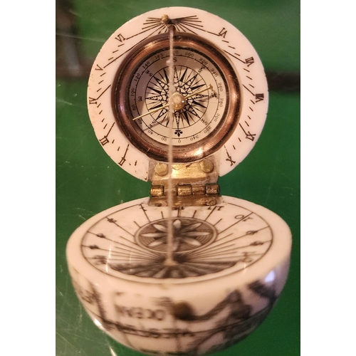 246 - Carved Globe Form Compass Approximately 6cm Diameter