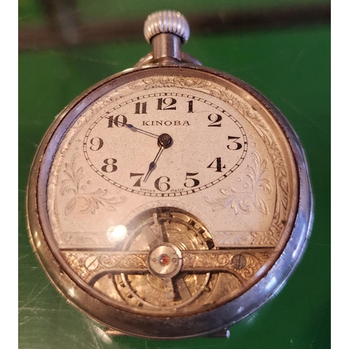 248 - Old Half Hunter Kinoba Swiss Made Pocket Watch Dial Approximately 6cm Diameter