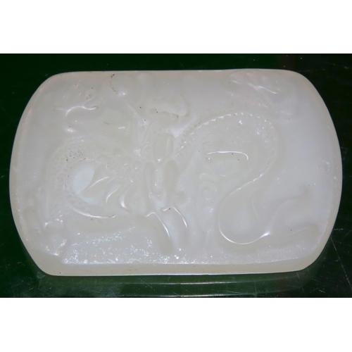 253 - Carved Mutton Jade Tablet Incised Carved Approximately 7cm Wide