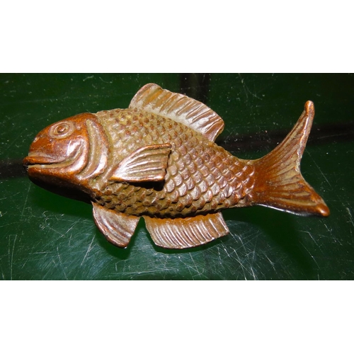 254 - Eastern Bronze Figure of Fish Approximately 6cm Wide Finely Detailed Signed with Characters to Base