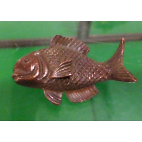 254 - Eastern Bronze Figure of Fish Approximately 6cm Wide Finely Detailed Signed with Characters to Base