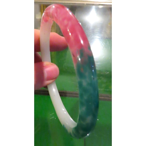 256 - Polished Agate Bangle 8cm Inner Diameter Unusual Colouring Possibly Jade