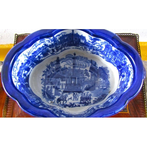 26 - Blue and White Porcelain Shaped Form Foot Bath or Jardiniere Approximately 16 Inches Wide