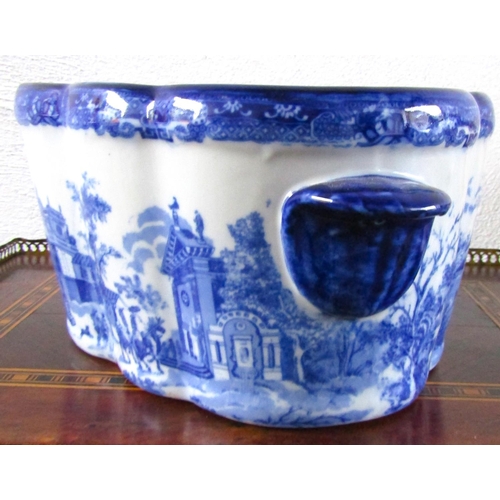 26 - Blue and White Porcelain Shaped Form Foot Bath or Jardiniere Approximately 16 Inches Wide