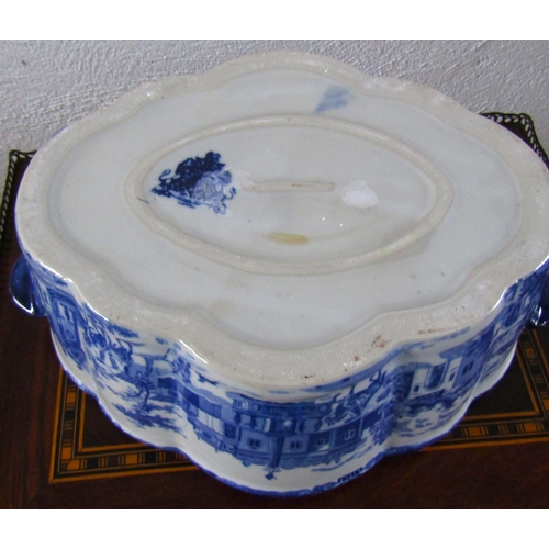 26 - Blue and White Porcelain Shaped Form Foot Bath or Jardiniere Approximately 16 Inches Wide