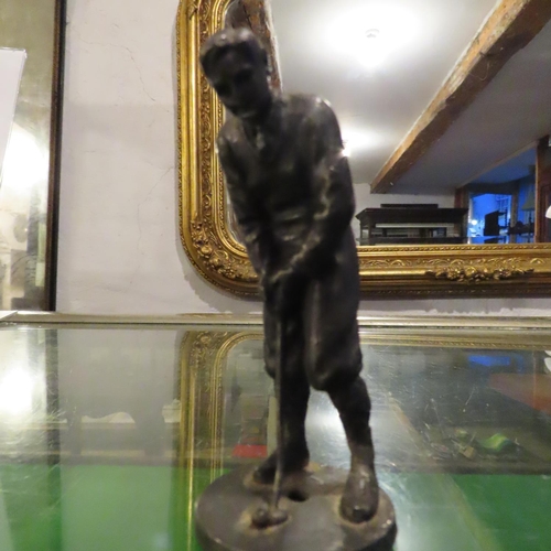 261 - Bronze Figure of Golfer Approximately 8cm High Attractively Detailed