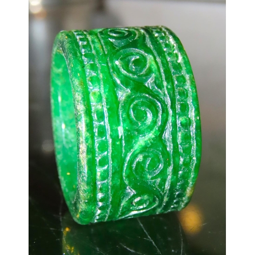 267 - Carved Jade Archers Ring Incised Detailing