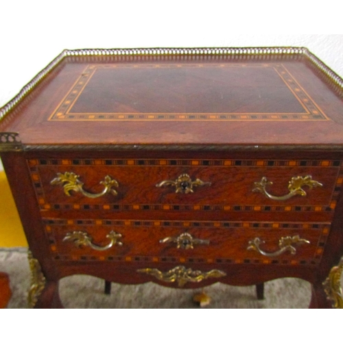 27 - Twin Drawer Inlaid Side Cabinet Rosewood with Three Quarter Brass Gallery Above Shaped Supports Ormo... 