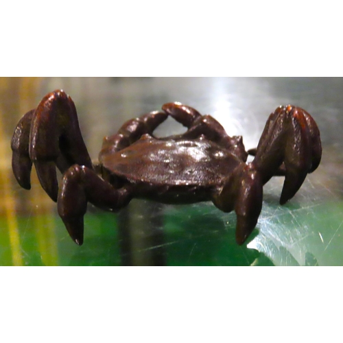 270 - Japanese Bronze Figure of Crab with Characters to Base Approximately 5cm Wide