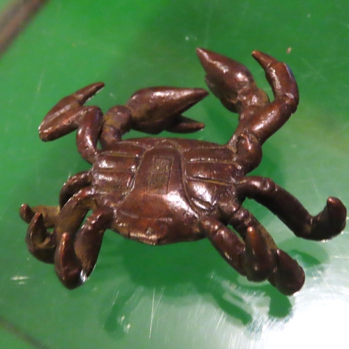 270 - Japanese Bronze Figure of Crab with Characters to Base Approximately 5cm Wide