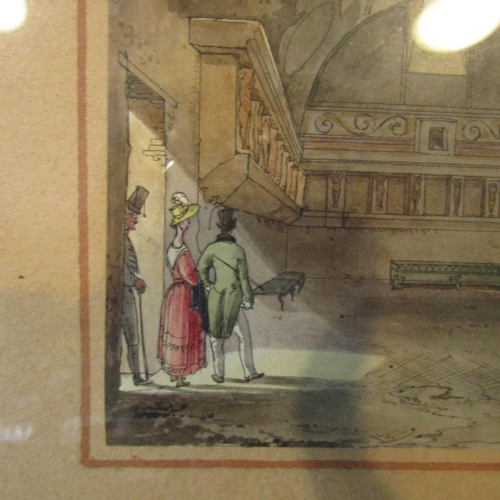 275 - Antique Watercolour Regency Couple Viewing a Ruin of Pompeii Approximately 6 Inches Highx 9 Inches W... 