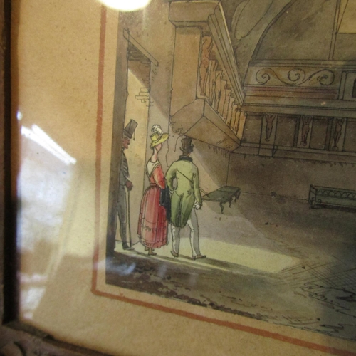 275 - Antique Watercolour Regency Couple Viewing a Ruin of Pompeii Approximately 6 Inches Highx 9 Inches W... 