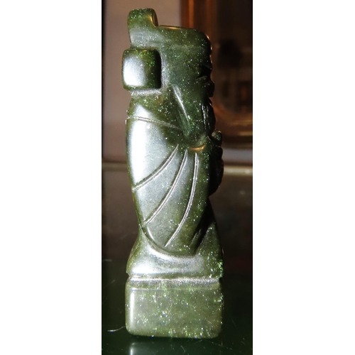 284 - Unusual Carved Jade Chess Piece Oriental with Chess Piece Approximately 5cm High