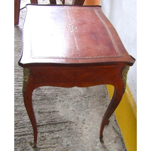 29 - Kingswood Writing Table Inset Burgundy Leather in Writing Top Above Drawer to Side Cabriole Supports... 