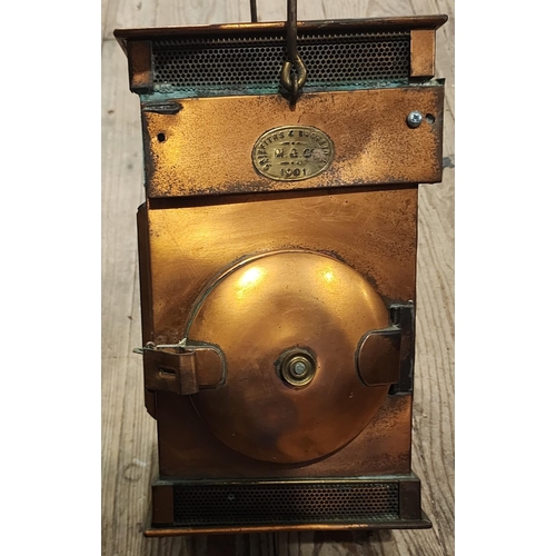 295 - Griffiths & Browetal 1901 Copper Storm Lantern Complete with Carry Handle Approximately 12 Inches Hi... 