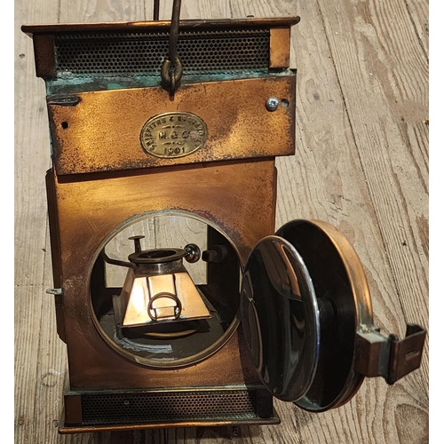 295 - Griffiths & Browetal 1901 Copper Storm Lantern Complete with Carry Handle Approximately 12 Inches Hi... 