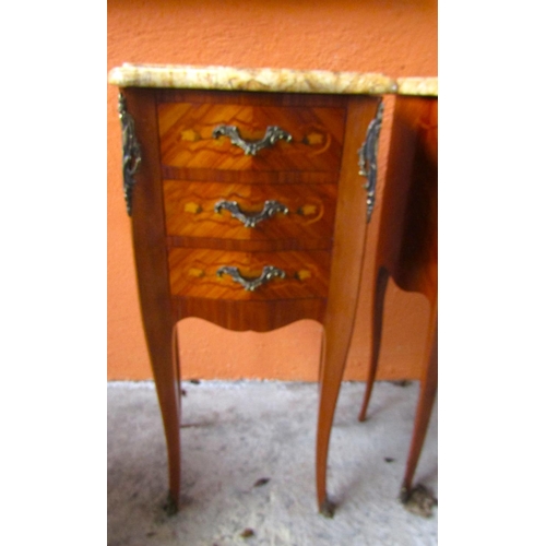 30 - Pair of Three Drawer Kingswood Marble Top Side Lockers Ormolu Mounted Each Approximately 32 Inches H... 