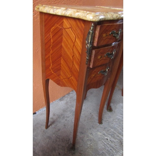 30 - Pair of Three Drawer Kingswood Marble Top Side Lockers Ormolu Mounted Each Approximately 32 Inches H... 