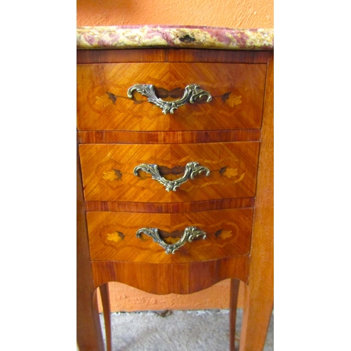 30 - Pair of Three Drawer Kingswood Marble Top Side Lockers Ormolu Mounted Each Approximately 32 Inches H... 