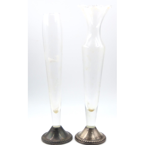 309 - Two Silver Mounted Etched Glass Stem Vases Tallest Approximately 12 Inches High